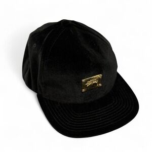 Stussy Black Velvet Snapback Hat Gold‎ Stussy Plate Adjustable Mens Cap